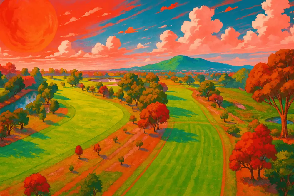 A vibrant anime-style illustration of Barwon Valley golf club