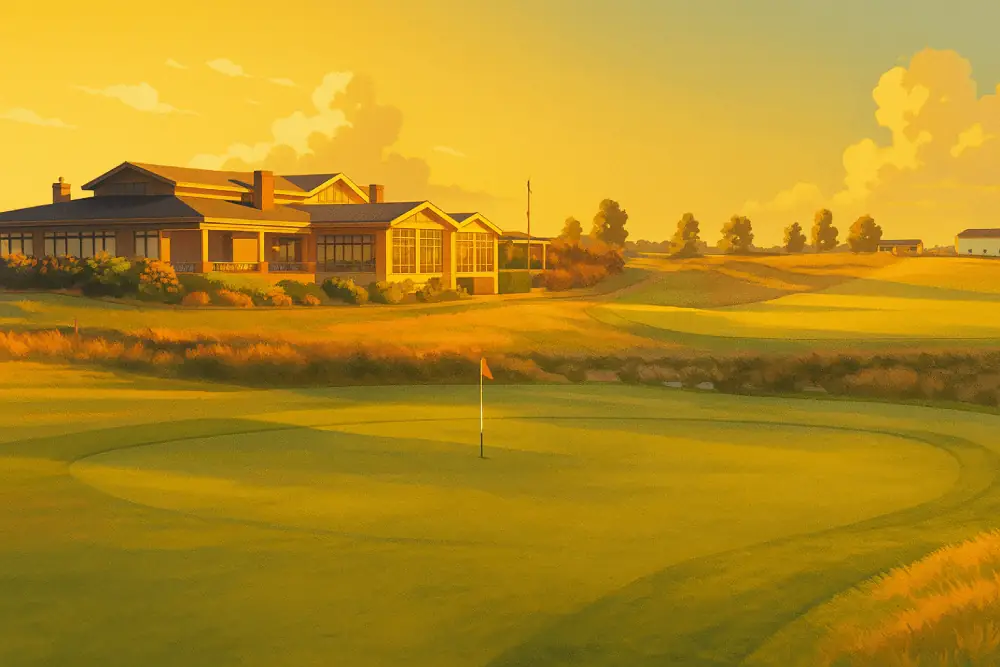 A vibrant anime-style illustration of Sanctuary Lakes Golf Course