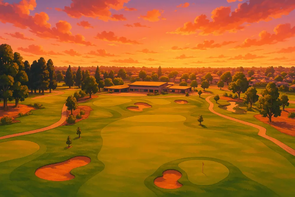 A vibrant anime-style illustration of Snake Valley Golf Club