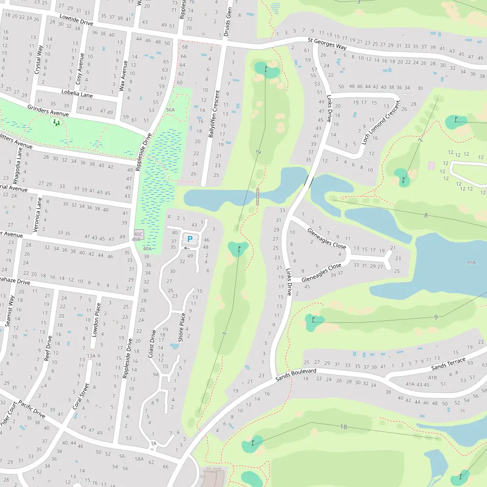 Blue, White, Red, Yellow Tees Hole 1 map