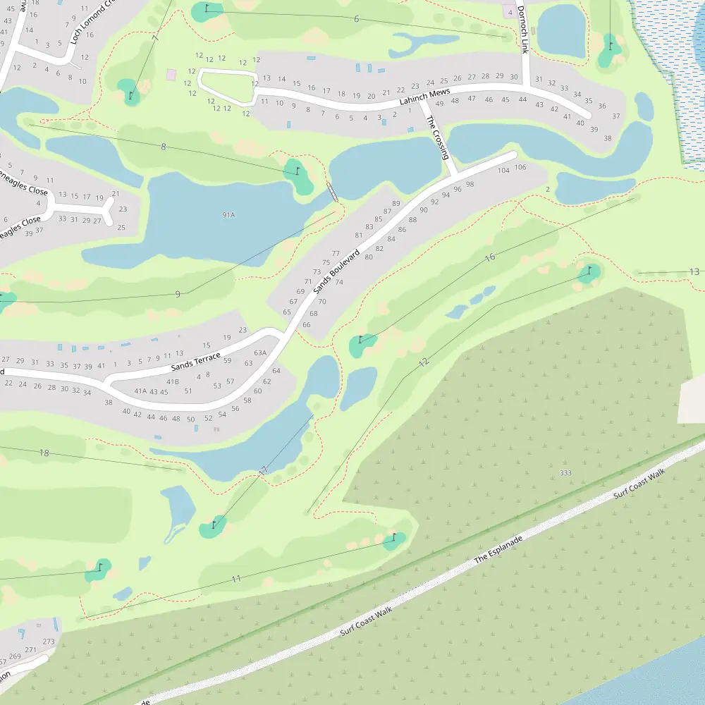 Blue, White, Red, Yellow Tees Hole 16 map