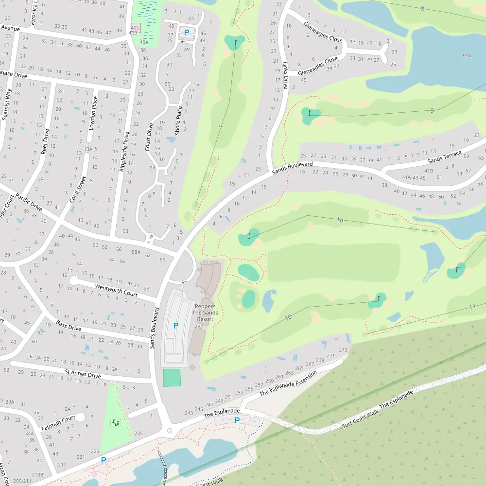 Blue, White, Red, Yellow Tees Hole 18 map