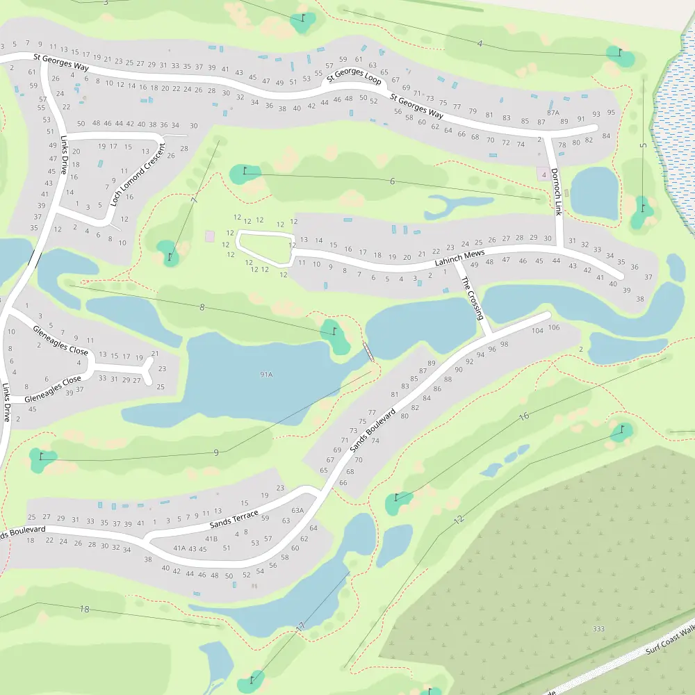 Blue, White, Red, Yellow Tees Hole 8 map